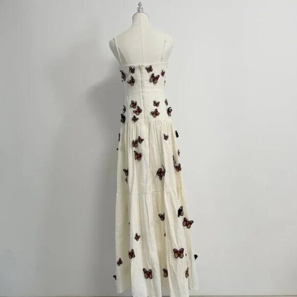 Agua By Agua Bendita Lima Embroidered Butterfly Linen Maxi Dress - Picture 4 of 11